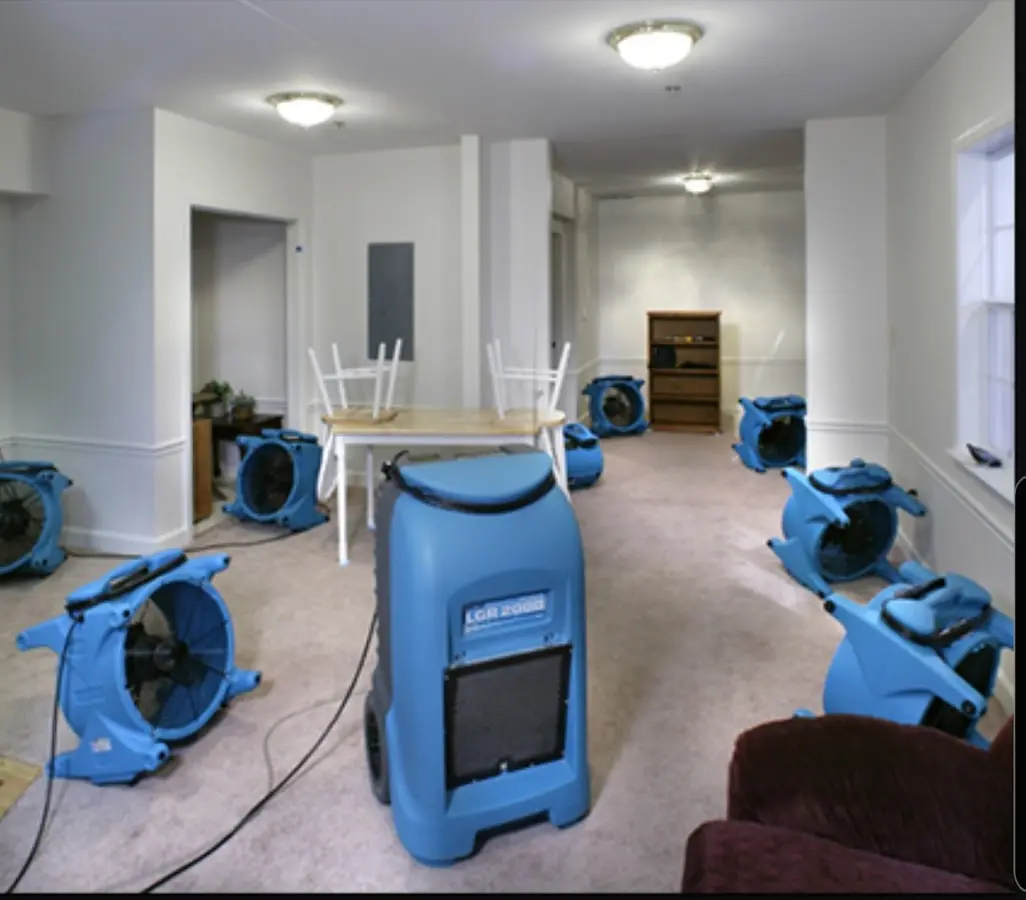 Air movers and dehumidifier setup for Water Damage Restoration in Uwchlan